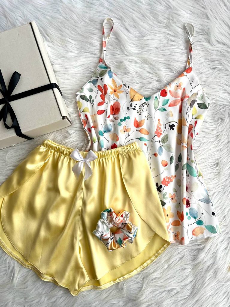 تاپ شلوارک ساتن LX طرح پاییز کره ای