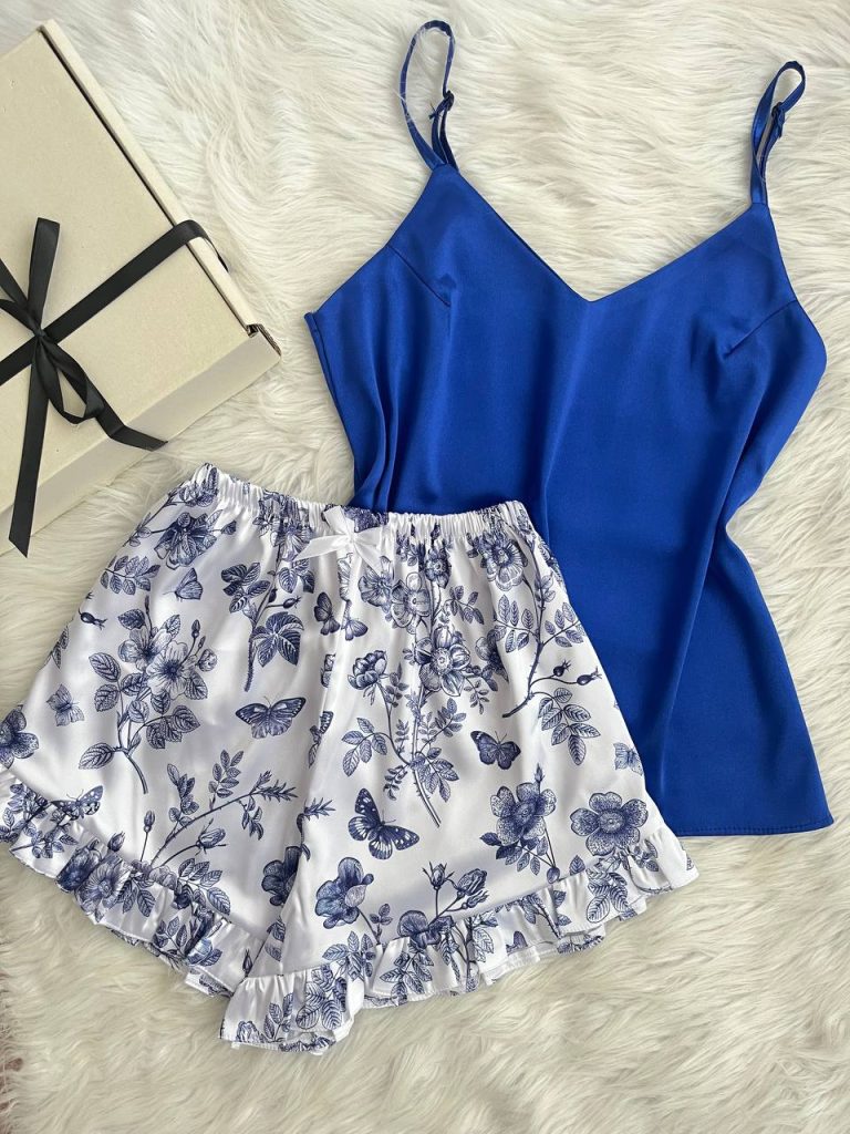 تاپ کاربنی با شلوارک دیور چین دار ساتن LX