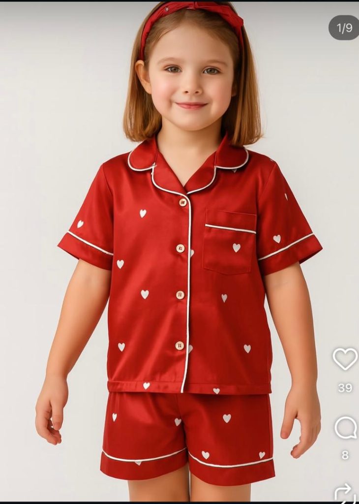 بلوز آستین کوتاه و شلوارک قرمز قلبی