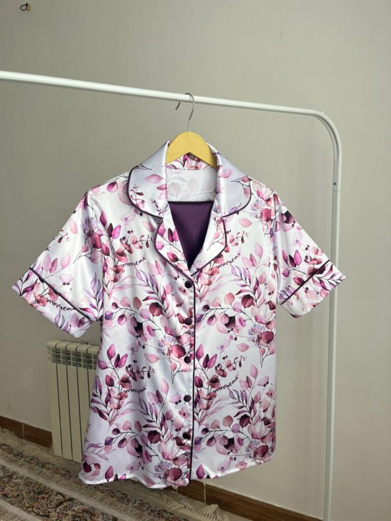 بلوز آستین کوتاه و شلوار ساتن lx مدل پولکی بنفش